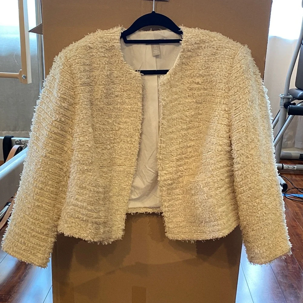H&M Cream Bouclé Open-Front Jacket - Picture 6 of 11